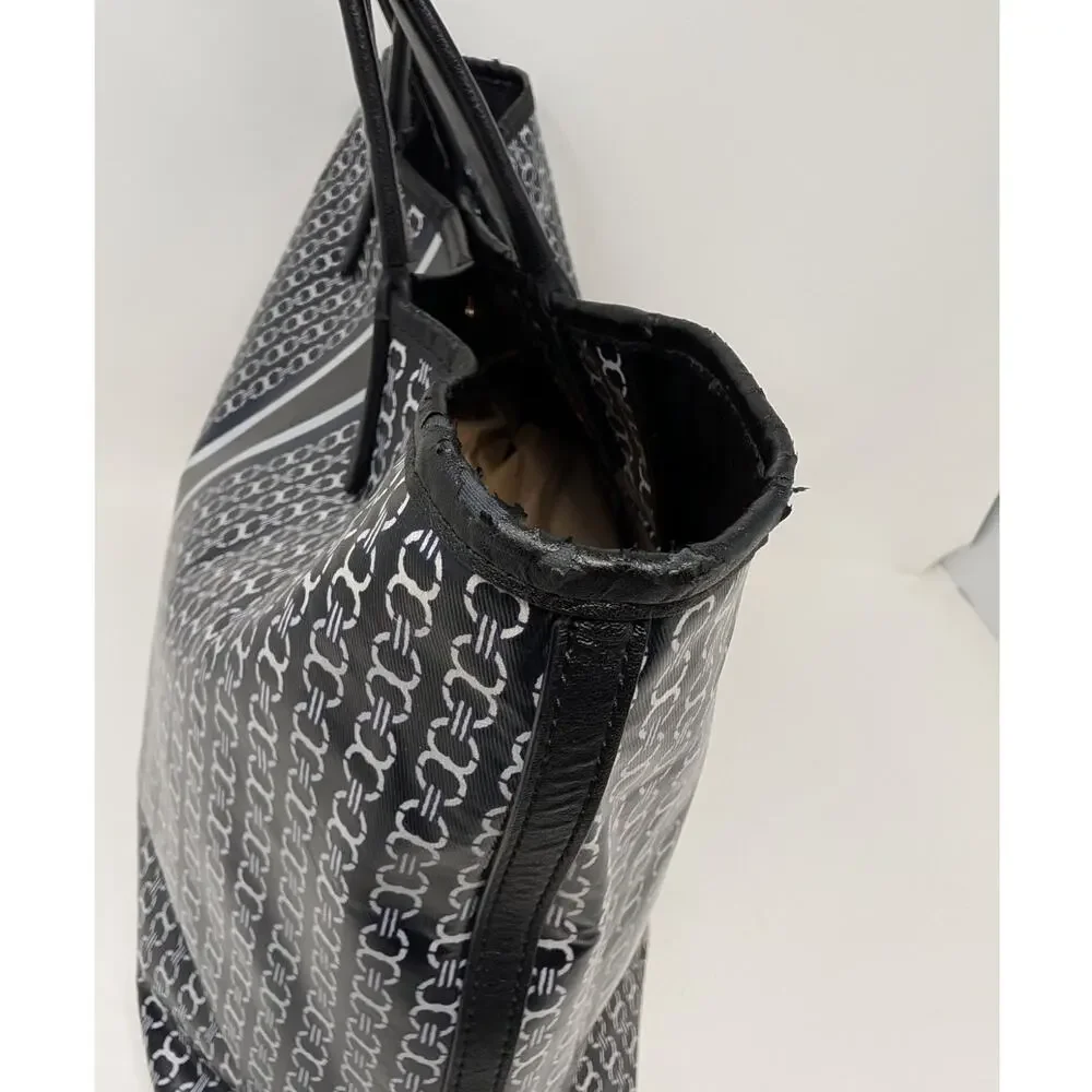 Tory Burch Gemini Link Tote Black Logo Print Coated Canvas Carryall